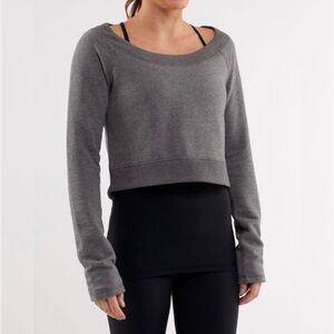 LULULEMON Good Karma Crew 6/8 Grey Cotton Pullover Cropped Balletcore Sweatshirt